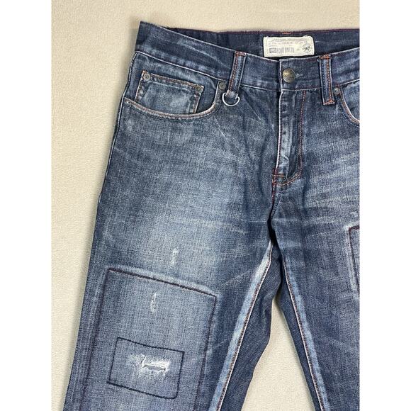 Ecko Unltd Jeans Mens 30x32 Blue Straight Leg‎ Regular Fit Mid Rise Patch Work - Picture 2 of 13
